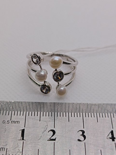 Срібна каблучка з цирконієм і перлами (33769385) 4