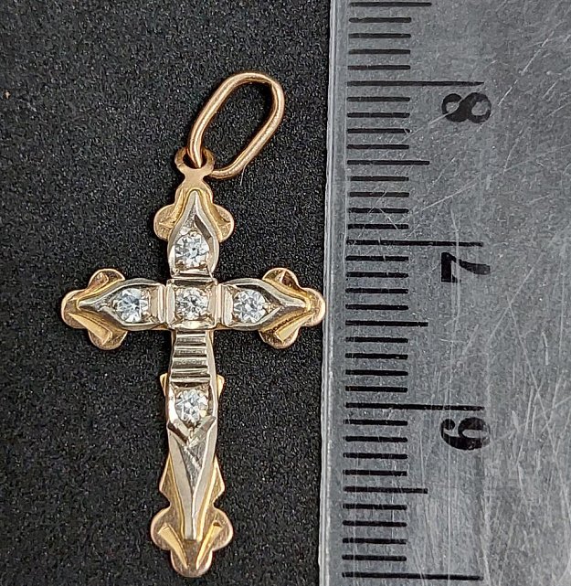Підвіс-хрест із червоного та білого золота з цирконієм (33688115) 3