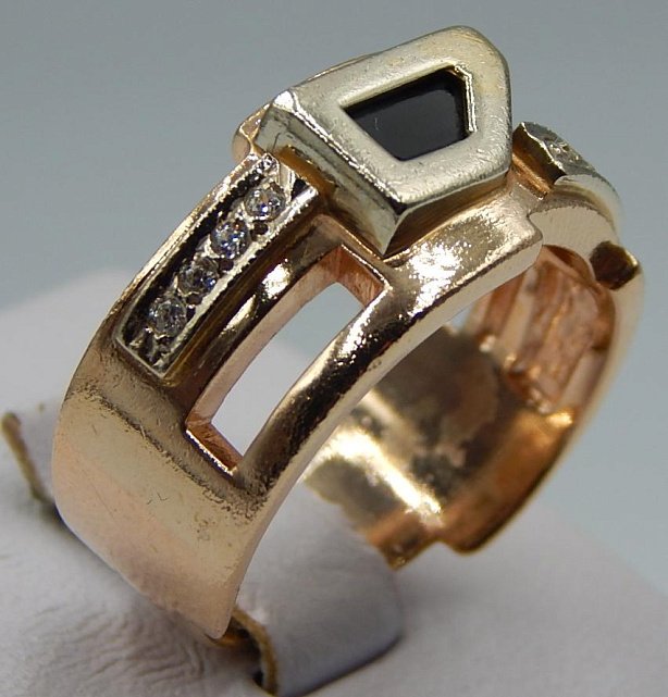 Перстень из красного и белого золота с цирконием (32489716) 1