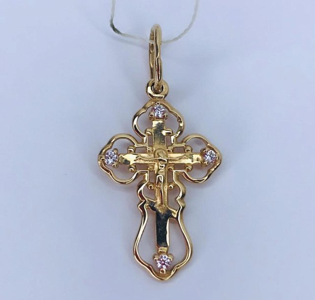 Підвіс-хрест з червоного золота з цирконієм (31477060) 0