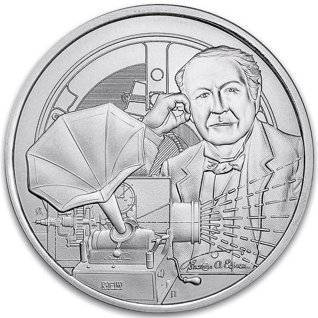 Серебряная монета 1oz Иконы Инноваций: Томас Эдисон 2 доллара 2023 года Ниуэ (31765709) 0