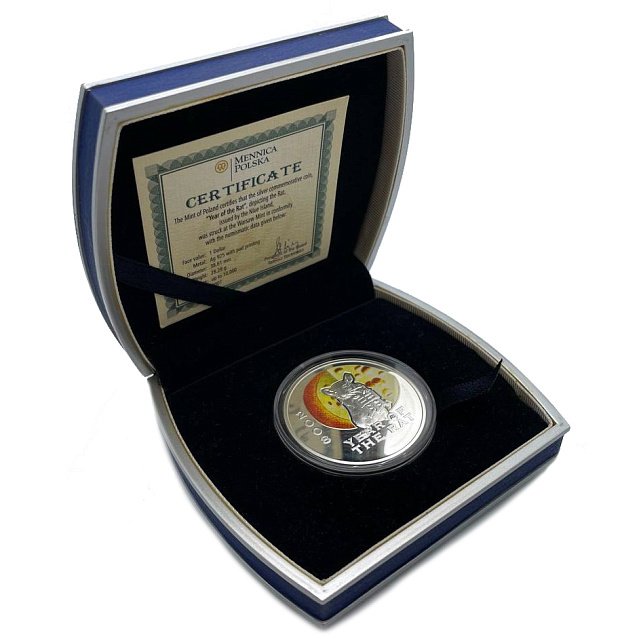 Срібна монета Рік Миші (Щура) 2008 1 долар 2007 Ніуе (кольорова) (31781314) 9