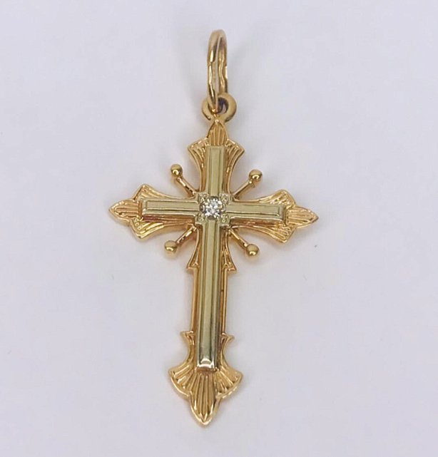 Підвіс-хрест з червоного та білого золота з цирконієм (31851795) 0