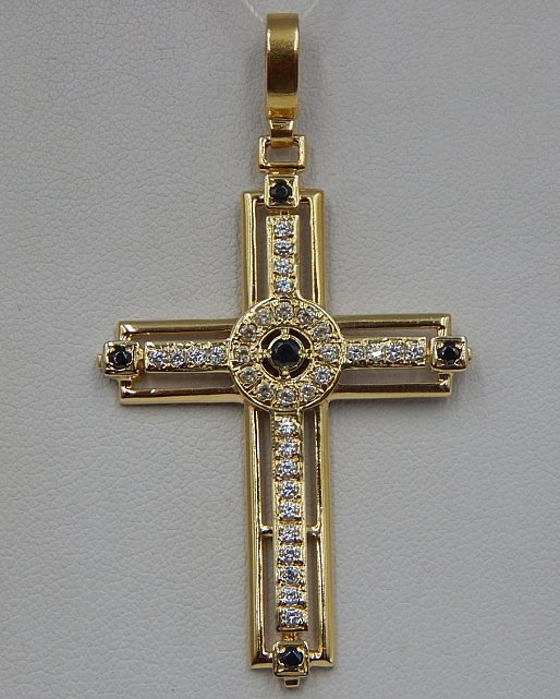 Підвіс-хрест з жовтого та білого золота з цирконієм (33665276) 0