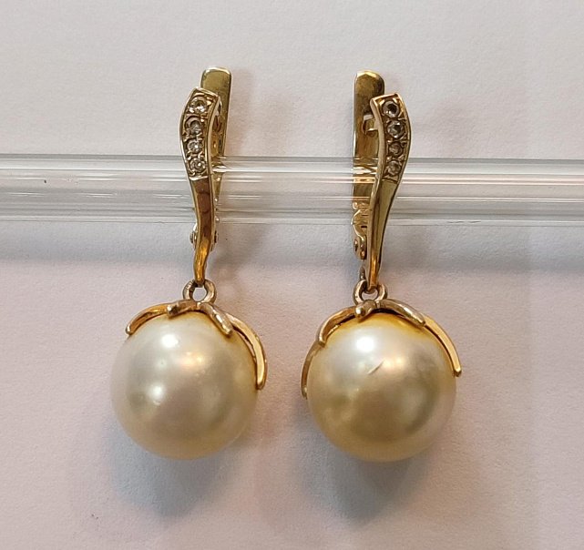 Сережки з червоного золота з перлами та цирконієм (33723763) 0