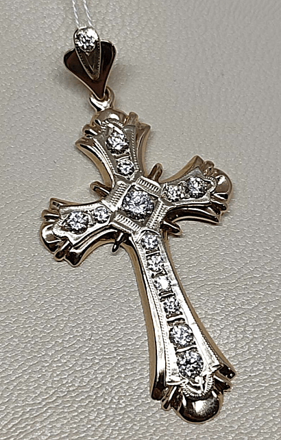 Підвіс-хрест із червоного та білого золота з цирконієм (30728865) 0