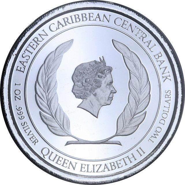 Серебряная монета 1oz Сент-Китс и Невис 2 доллара 2019 Восточные Карибы (29127709 11