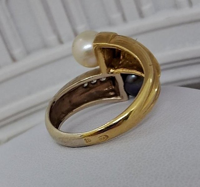 Кольцо из желтого и белого золота с жемчугом и бриллиантом (-ми) (32396583) 4