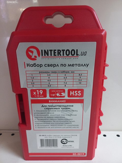 Набір свердел по металу Intertool HSS 1-10 мм 19 шт (SD-0019) 1