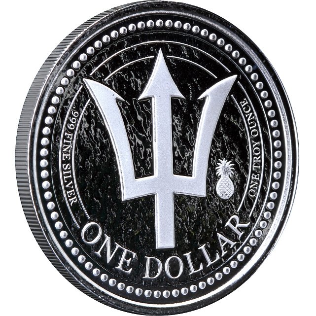 Серебряная монета 1oz Трезубец (со знаком Ананас) 1 доллар 2018 Барбадос (29127625) 2