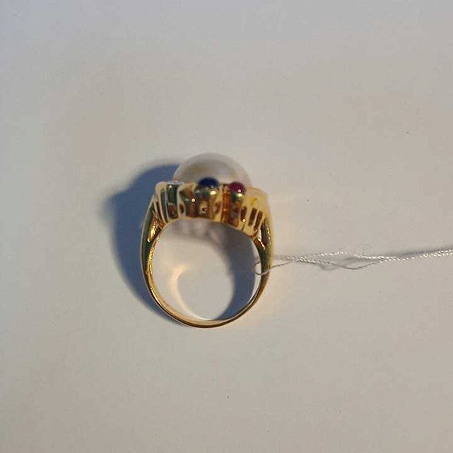 Каблучка з жовтого золота із сапфіром, перлами та діамантом (-ми) (27417678) 8