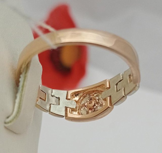 Перстень из красного и белого золота с цирконием (32631425) 2
