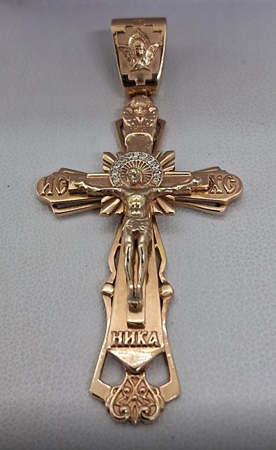 Подвес-крест из красного и белого золота с цирконием (33795801) 0