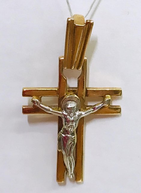 Підвіс-хрест із червоного та білого золота (30731649) 0