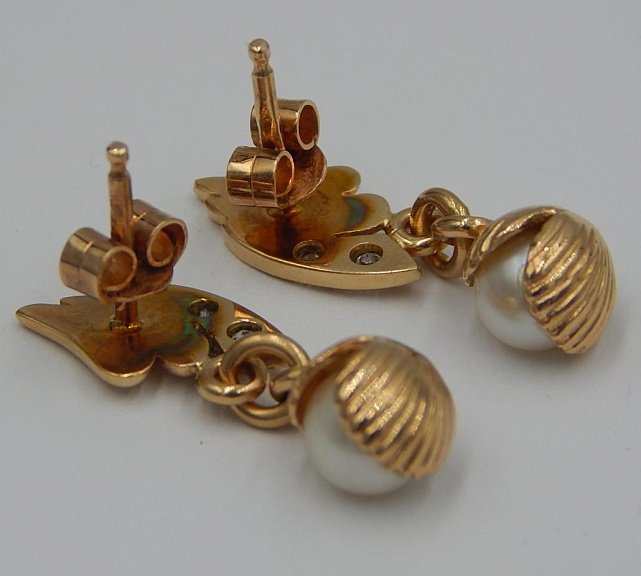 Серьги из красного золота с жемчугом и цирконием (30179923) 2