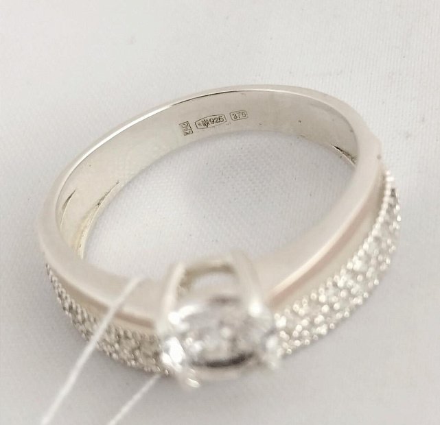 Серебряное кольцо с золотой вставкой и цирконием (33735628) 1