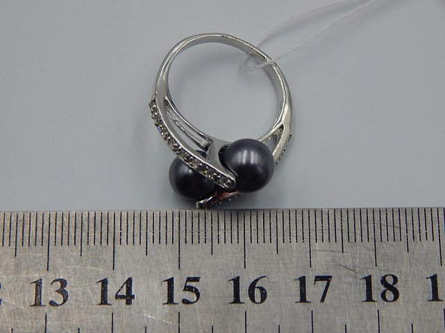 Серебряное кольцо с цирконием и жемчугом (33015290) 2