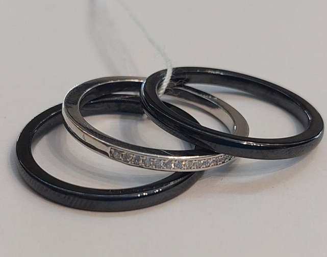 Серебряное кольцо тройное с керамикой и цирконием (29643798)  3