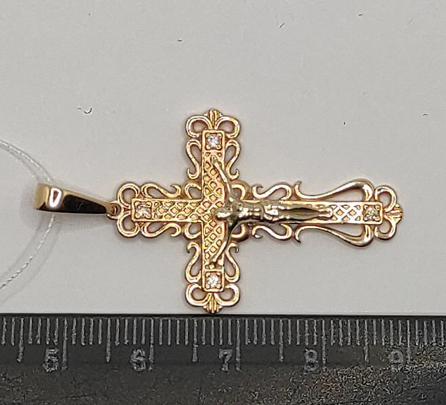Подвес-крест из красного и белого золота с цирконием (32416236)  2