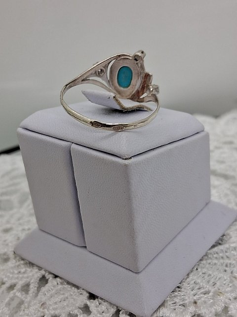 Серебряное кольцо с цирконием и бирюзой (33160655) 3