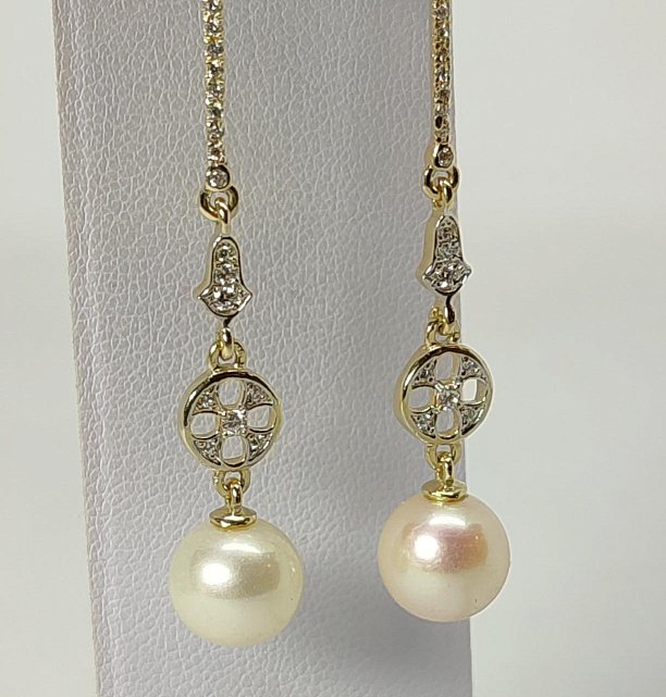 Сережки з жовтого та білого золота з перлами та цирконієм (33694250)  4