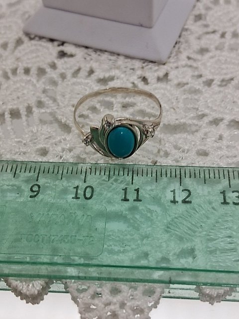 Серебряное кольцо с цирконием и бирюзой (33160655) 6