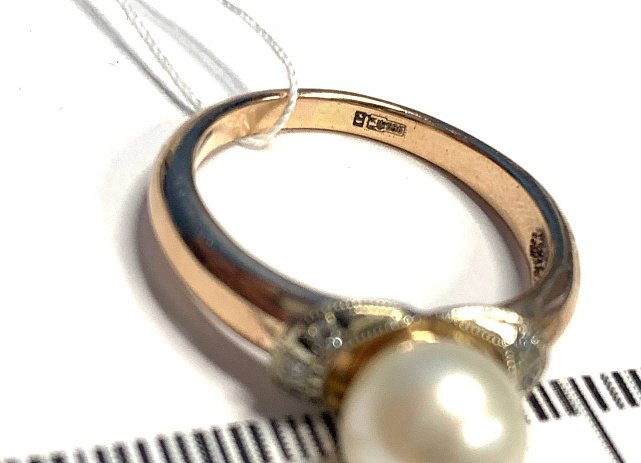 Кольцо из красного и белого золота с жемчугом и бриллиантом (-ми) (33605190) 3