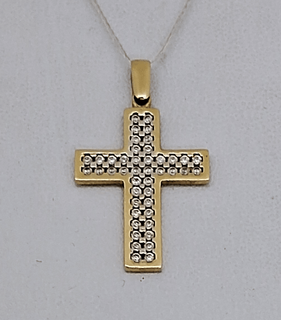 Подвес-крест из желтого золота с цирконием (33484102)  0