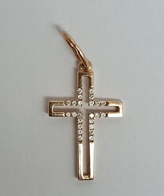 Підвіс-хрест з червоного золота з цирконієм (33820704) 0