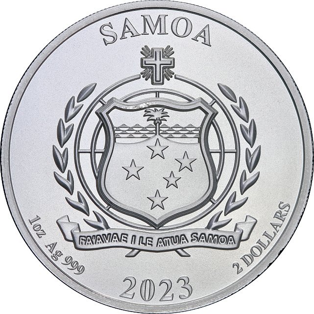 Срібна монета 1oz Чотири Стража Червона Птаха 2 долари 2023 Самоа (32935162) 6