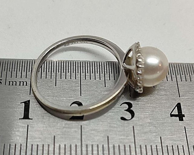 Кольцо из белого золота с жемчугом и бриллиантом (-ми) (32860003) 6