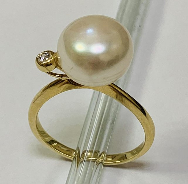 Кольцо из желтого золота с жемчугом и бриллиантом (-ми) (33272358) 0