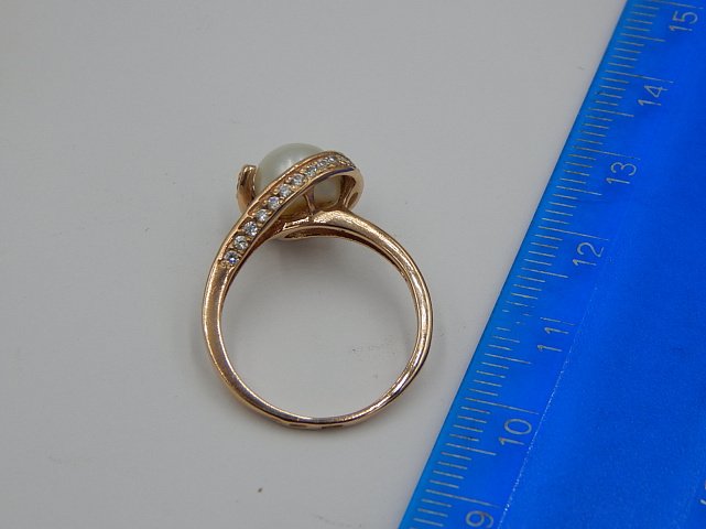 Кольцо из красного золота с жемчугом и цирконием (28354681) 2