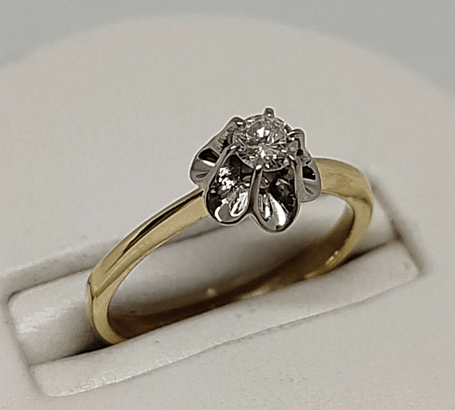 Кольцо из желтого и белого золота с бриллиантом (-ми) (33813246) 0