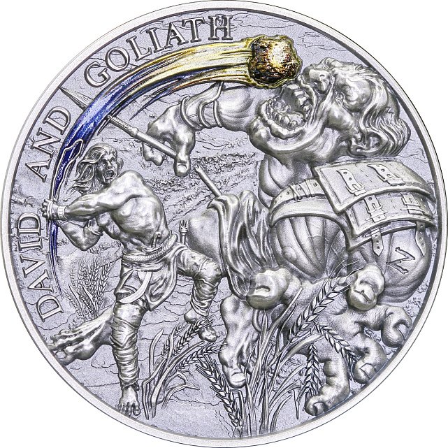 Серебряная монета 2oz Давид и Голиаф 10 седи 2022 Гана (30648269) 15