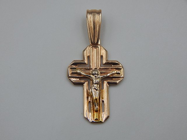 Підвіс-хрест з червоного та білого золота (33758780) 2
