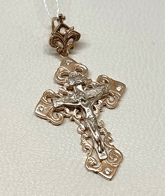 Підвіс-хрест із червоного та білого золота з цирконієм (33665955) 0