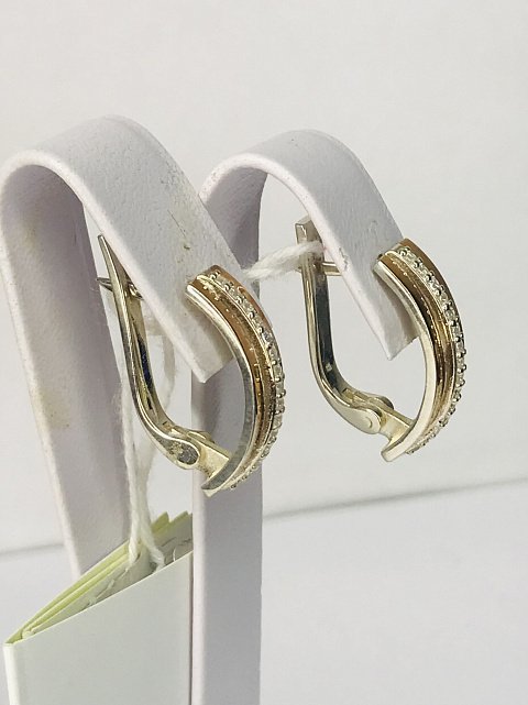 Срібні сережки із золотою вставкою та цирконієм (33618431) 1