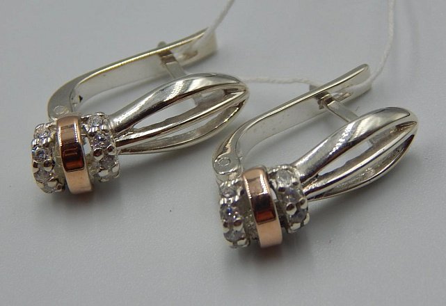 Срібні сережки з позолотою та цирконієм (31650188) 3