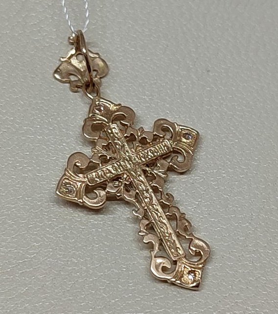 Підвіс-хрест із червоного та білого золота з цирконієм (33665955) 1