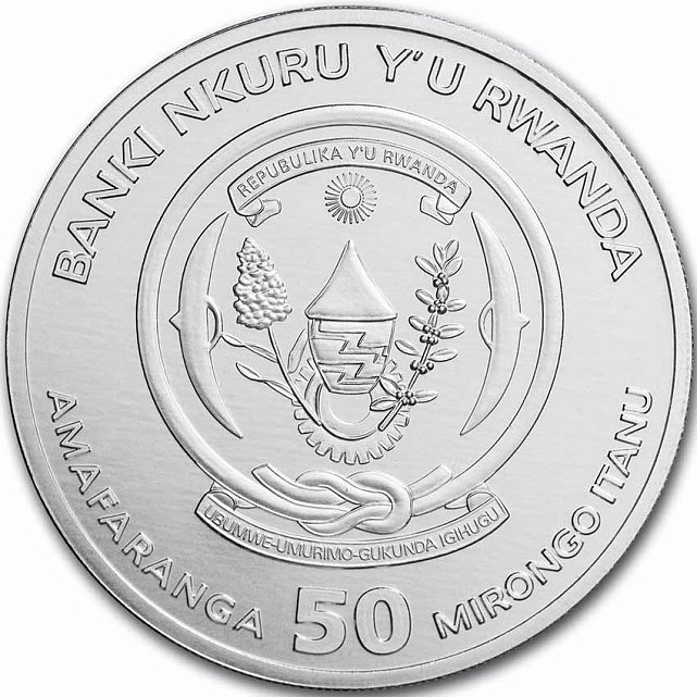 Серебряная монета 1oz Год Тигра 50 франков 2022 Руанда (29128315) 1