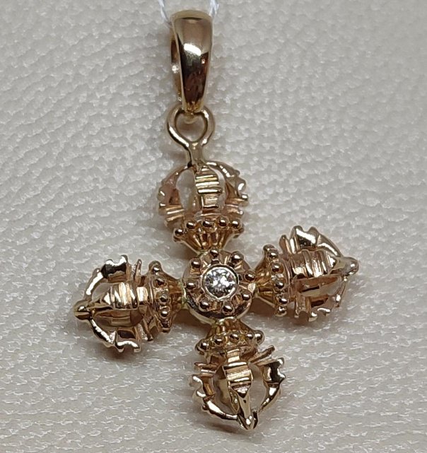 Подвес-крест из желтого золота с бриллиантом (-ми) (29141153) 1