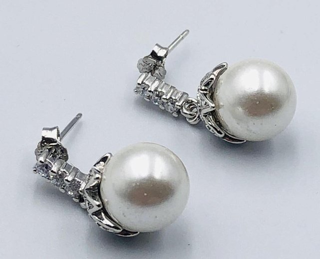 Срібні сережки з перлами та цирконієм (33720550) 0