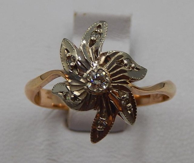 Кольцо из красного и белого золота с бриллиантом (-ми) (32200106) 0