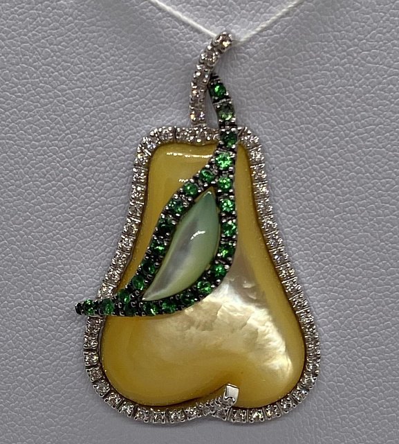 Кулон из белого золота с перламутром, цаворитом и бриллиантом (-ми) (30819323) 0