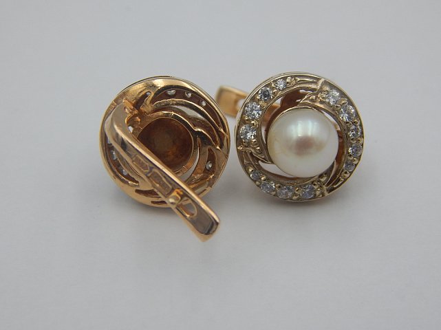Сережки з червоного та білого золота з перли (31275234) 3