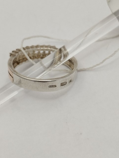 Серебряное кольцо с золотыми пластинами и цирконием (33409368) 2