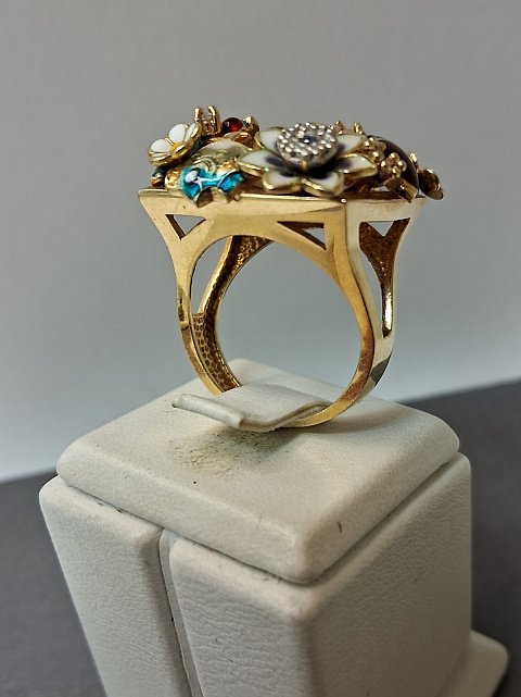 Кольцо из желтого золота с рубином, сапфиром, перидотом, эмалью и бриллиантом (-ми) (31299648) 4
