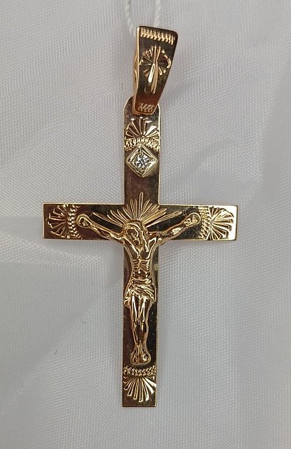 Підвіс-хрест з червоного золота з цирконієм (32616962) 0