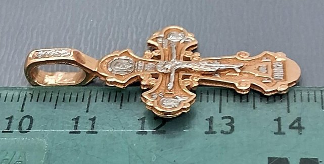 Підвіс-хрест з червоного та білого золота з цирконієм (32549161) 3